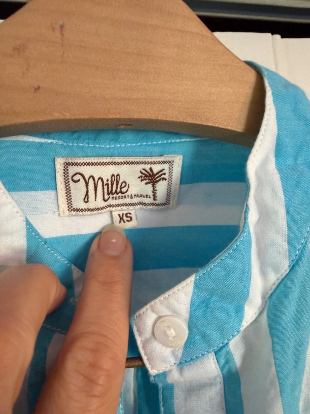 MILLE Blue White Poplin Cotton Stripe Dress Shirtdress coverup Sz XS - Picture 2 of 6